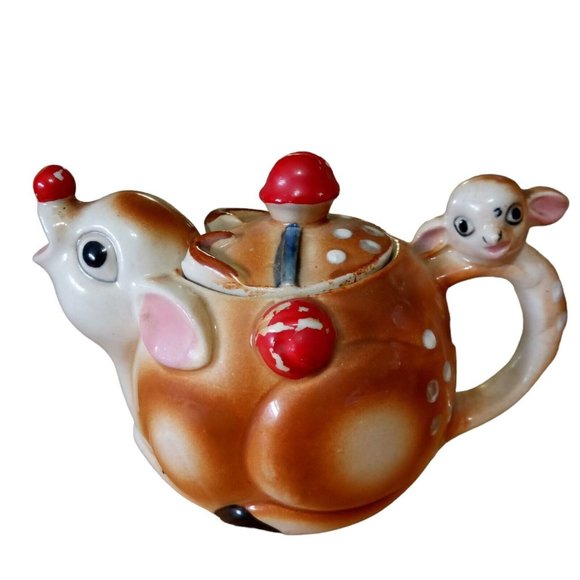 Vintage Ceramic Deer Tea Set Teapot Creamer Sugar Japan Bambi - Picture 2 of 15